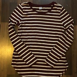 SUPER soft maroon and white striped sweater